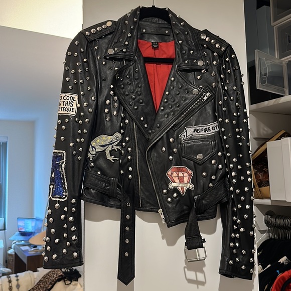 Zara Unique Leather Studded Patch Jacket - Picture 2 of 3
